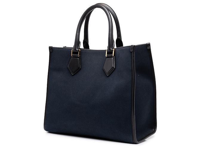 Borsa Shopper Dolce & Gabbana in tela blu con logo DG - vista 2