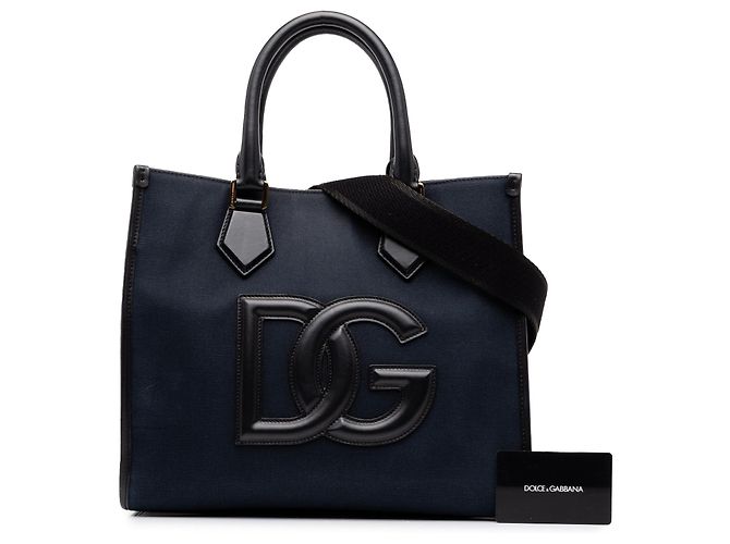 Borsa Shopper Dolce & Gabbana in tela blu con logo DG - vista 7