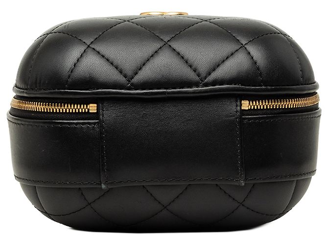Vanity Estojo de Maquilhagem Chanel CC Bubble em pele de cordeiro acolchoada preta com corrente - vista 3