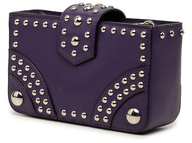 Clutch Elektra Prada em couro de bezerro roxo com tachas e fecho turn-lock - vista 2