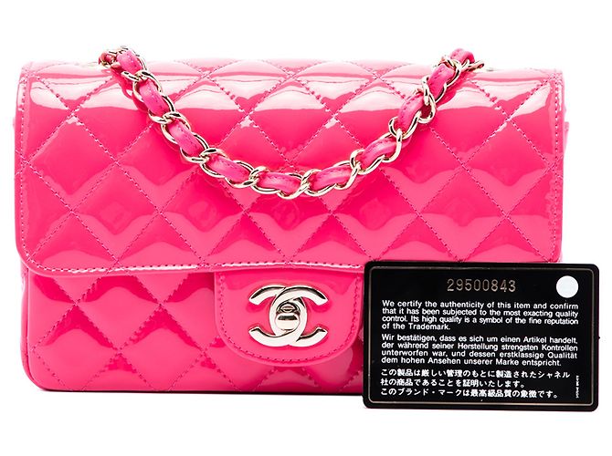 Chanel Pink Mini Rectangular Classic Patent Single Flap - view 7