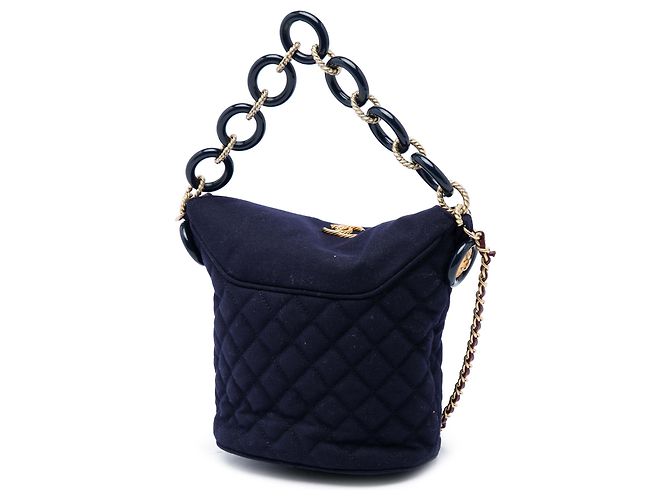 Bolsa Bucket Chanel Blue Paris Hamburg em lã acolchoada com pingentes Coco Sailor - vista 2