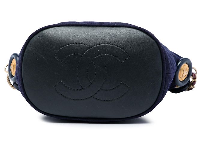 Bolsa Bucket Chanel Blue Paris Hamburg em lã acolchoada com pingentes Coco Sailor - vista 3