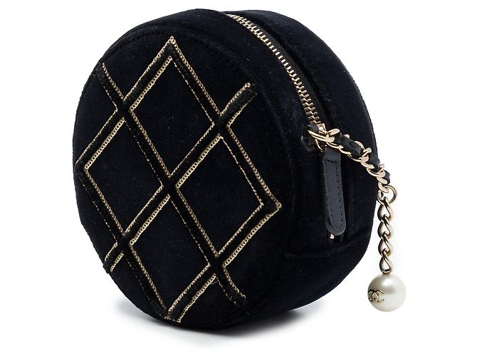 Chanel Borsa a Tracolla Rotonda in Velluto Nero, Perle e Paillettes - vista 2