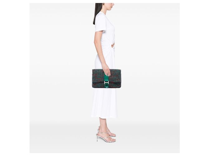 Clutch Chanel Grip in tweed matelassé verde - vista 6