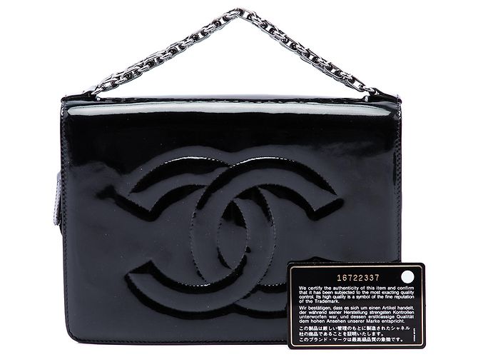Clutch Chanel Mini CC de charol negro con cadena - vista 10
