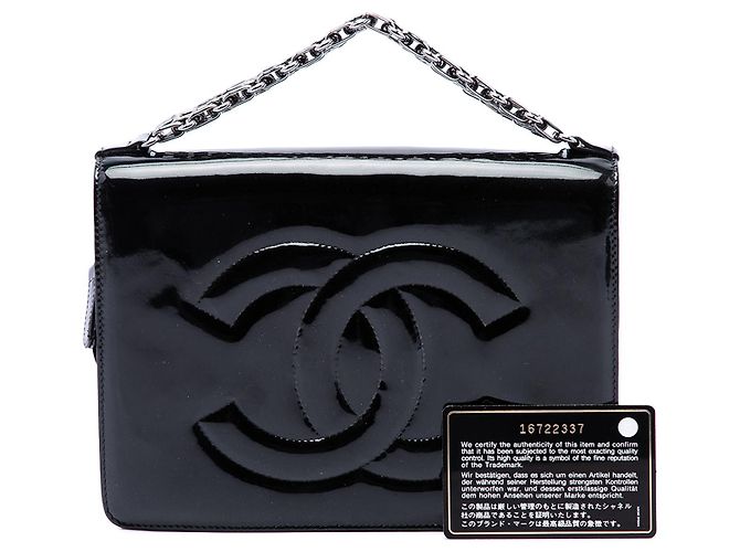Clutch Chanel Mini CC de charol negro con cadena - vista 7