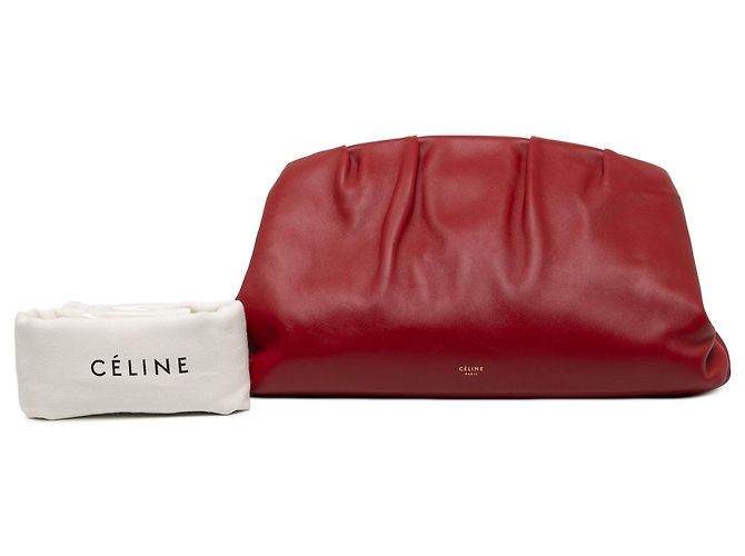 Céline Clutch Celine French Lock in pelle di vitello plisata rossa - vista 6