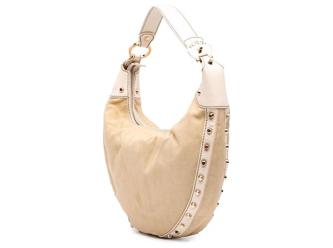 Fendi Beige Canvas Studded Hobo-Tasche - Ansicht 2