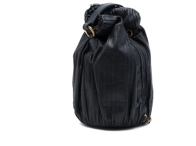Mochila Chanel Coco Pleats com cordão em couro de bezerro preto Small - vista 2