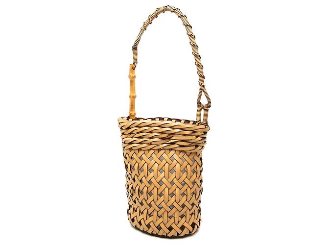 Bolso Bucket LOEWE de piel trenzada beige y bambú - vista 2
