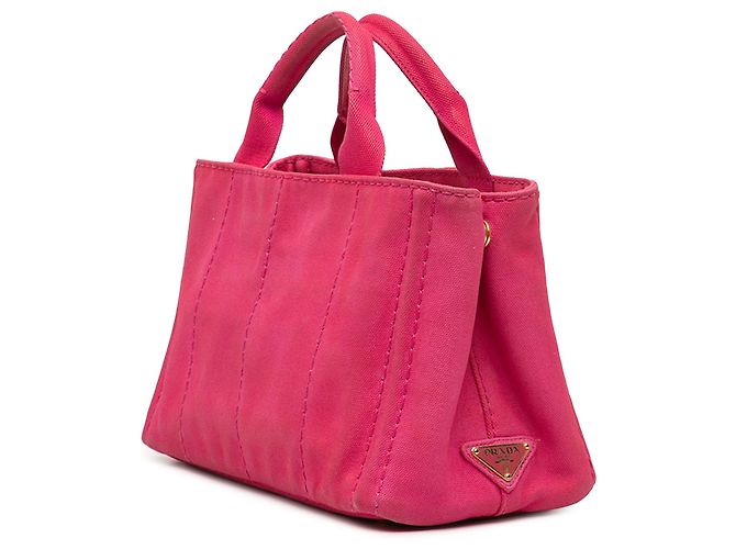 Prada Small Canvas Canapa Logo Tote Rosa - vista 2