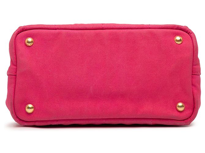 Prada Small Canvas Canapa Logo Tote Rosa - vista 3