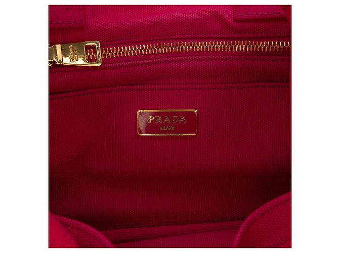 Prada Small Canvas Canapa Logo Tote Rosa - vista 5