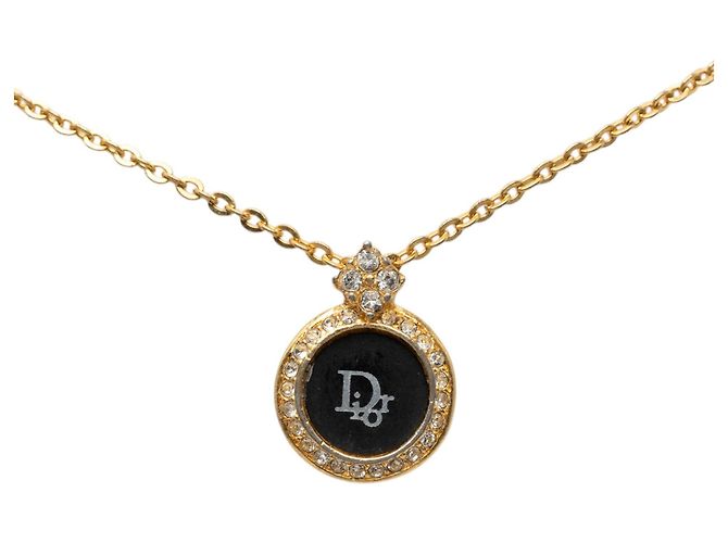 Collana Dior Gold Plated Enamel Strass Logo Pendant - vista 2
