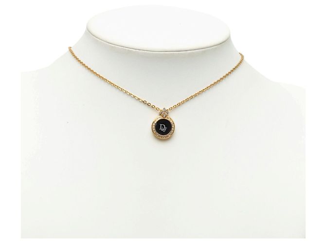 Collana Dior Gold Plated Enamel Strass Logo Pendant - vista 6