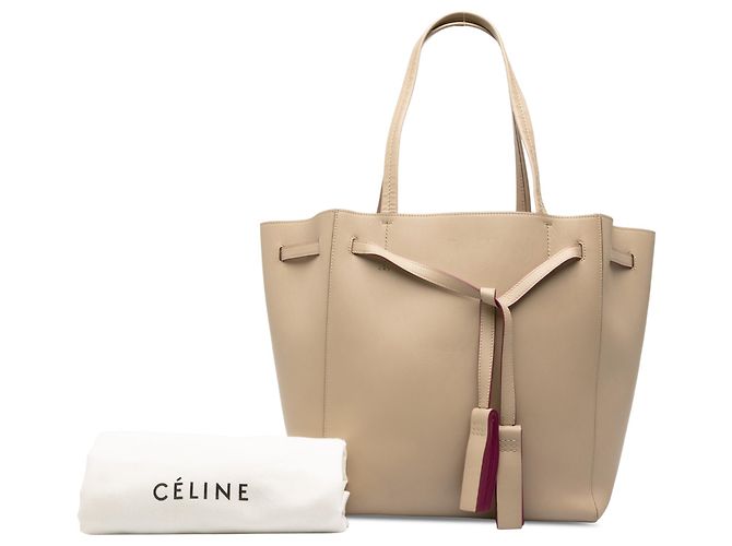 Céline Celine Phantom Cabas Tote Pequeno em Couro Bege - vista 7