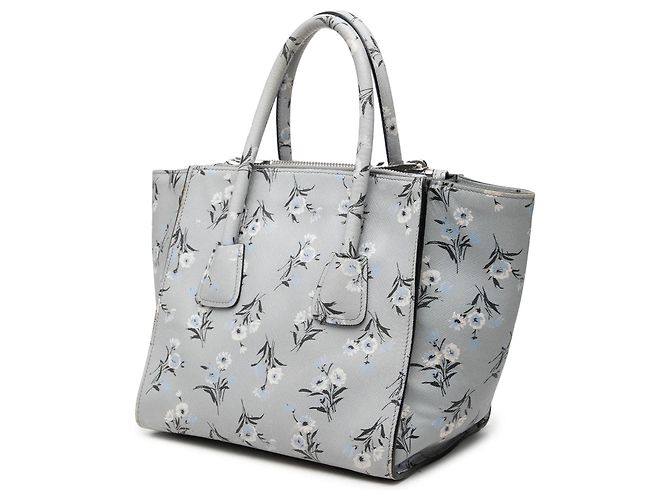 Prada Gray Saffiano Floral Twin Pocket Satchel Tasche - Ansicht 2