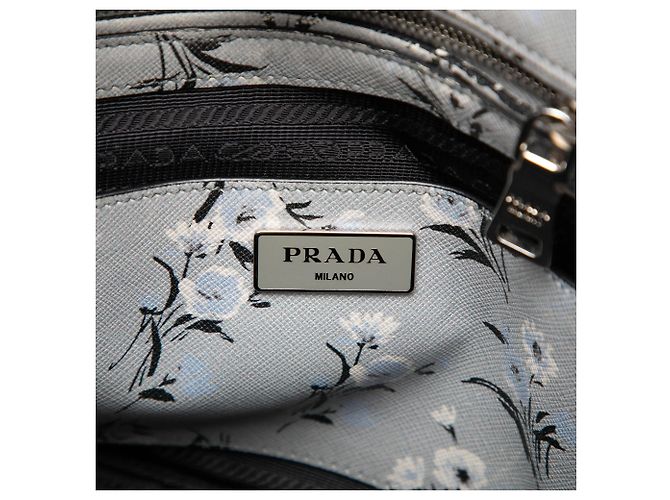 Prada Gray Saffiano Floral Twin Pocket Satchel Tasche - Ansicht 5