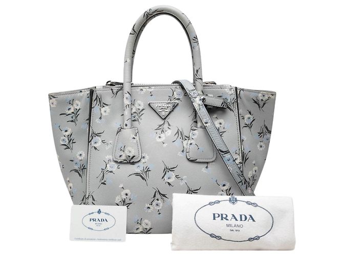 Prada Gray Saffiano Floral Twin Pocket Satchel Tasche - Ansicht 7