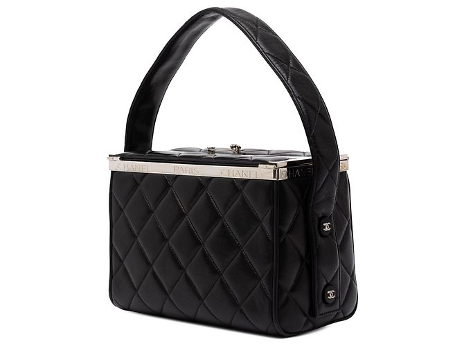 Borsa Vanity Box Chanel in pelle d'agnello matelassé nera - vista 2
