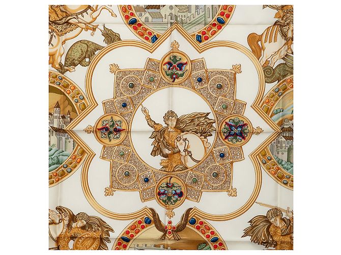 Pañuelo de seda Hermès White Le Triomphe du Paladin - vista 2