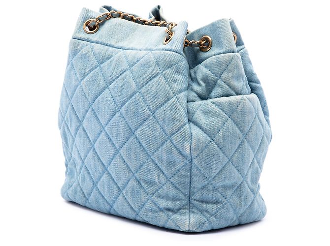 Borsa Secchiello Chanel Blue Quilted Denim Urban Spirit - vista 2