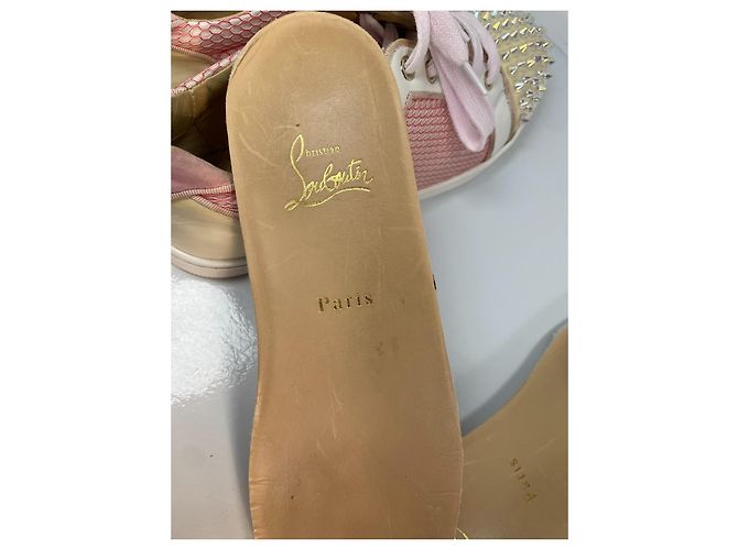 Christian Louboutin Sneakers mesh e pelle rosa con borchie - vista 10