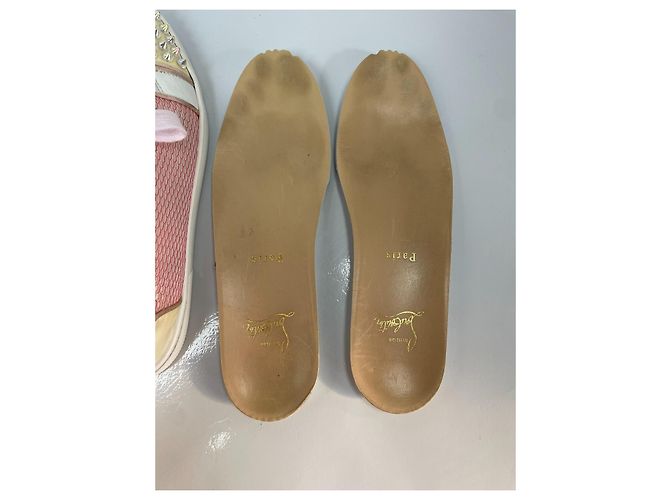 Christian Louboutin Sneakers mesh e pelle rosa con borchie - vista 9