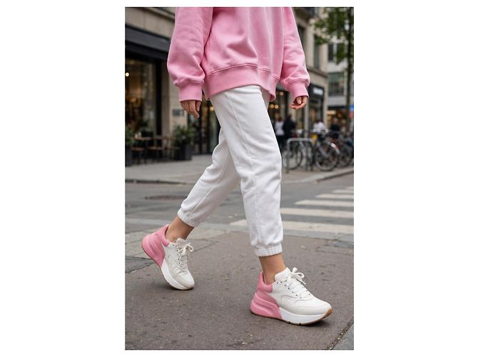 Sneakers Alexander McQueen in Pelle Bianco e Rosa - vista 2