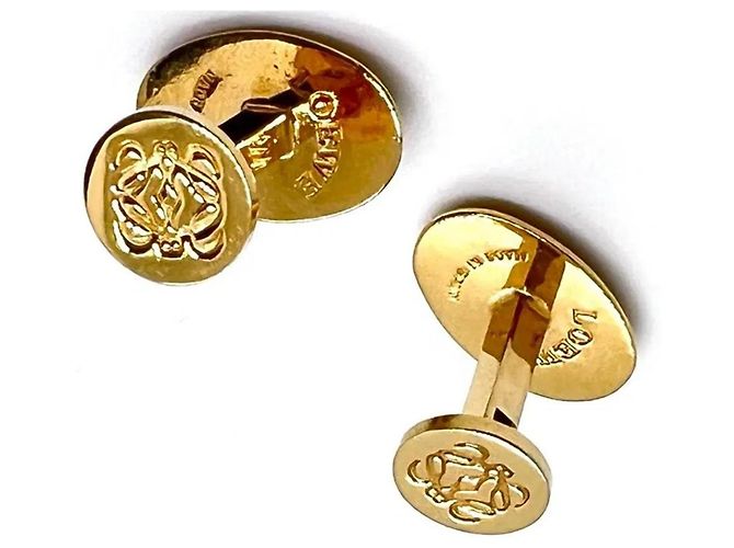 Loewe Boutons de manchette en cuir et plaqué or Anagramme - vue 2