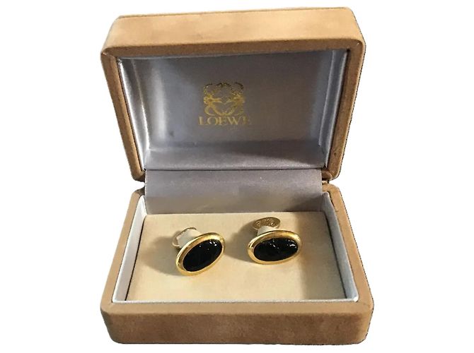 Loewe Boutons de manchette en cuir et plaqué or Anagramme - vue 3