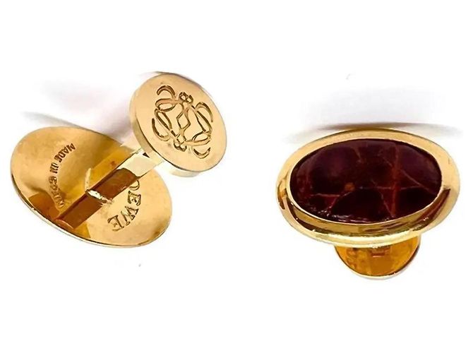 Loewe Boutons de manchette en cuir et plaqué or Anagramme - vue 7