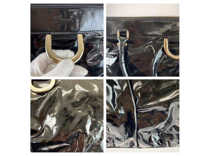 Gucci Abbey Tote Bag aus schwarzem Emaille - Ansicht 5