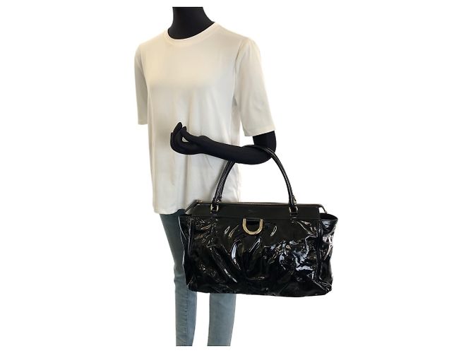 Gucci Abbey Tote Bag aus schwarzem Emaille - Ansicht 7