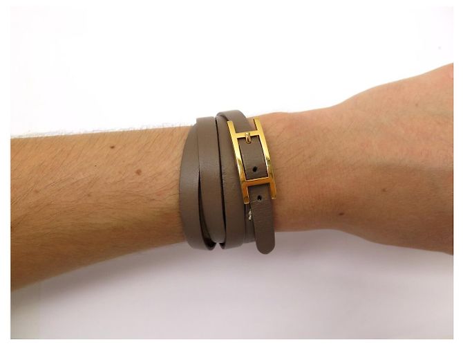 Hermès BRACELET HERMES BEHAPI QUADRUPLE TOUR T16.5 17.5 COURO REVERSÍVEL + CAIXA - vista 10