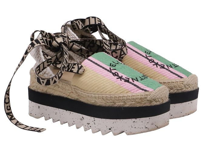 Stella Mc Cartney Stella McCartney Gaia Striped Raffia Platform Espadrilles in Multicolor Raffia - view 3