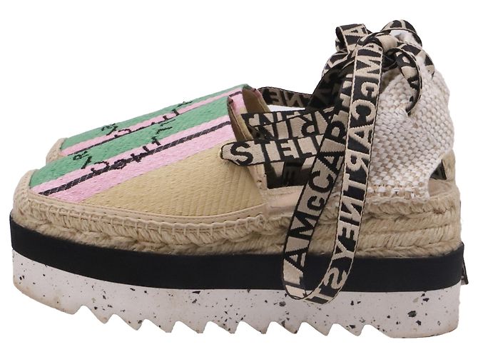 Stella Mc Cartney Stella McCartney Gaia Striped Raffia Platform Espadrilles in Multicolor Raffia - view 4
