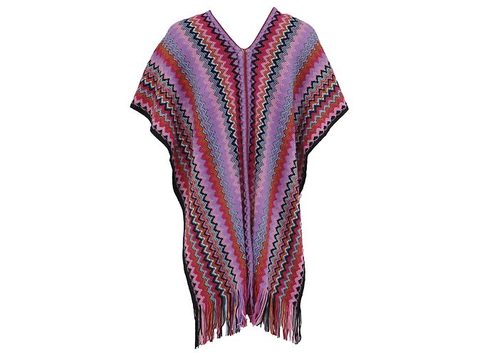 Poncho in maglia Missoni Chevron con scollo a V in lana multicolore - vista 4