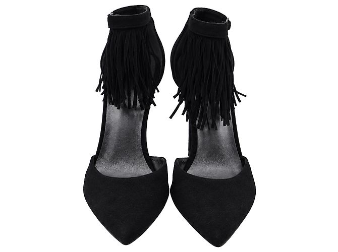 Décolleté a punta con frange Stuart Weitzman in camoscio nero - vista 2