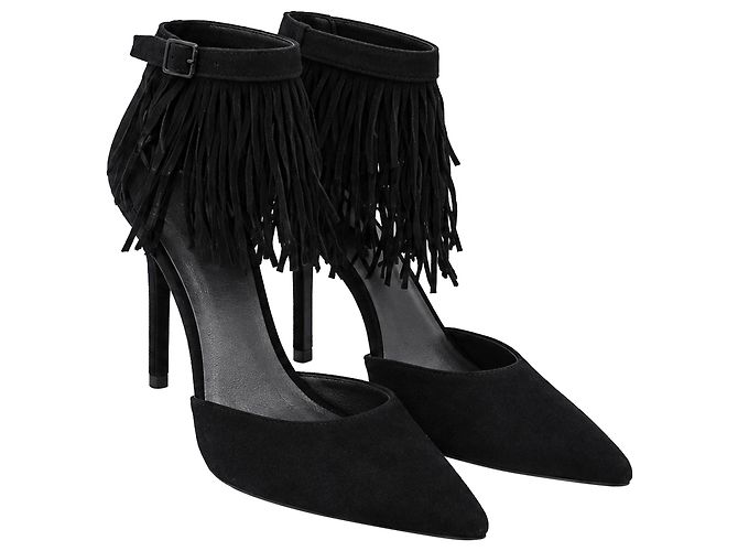 Décolleté a punta con frange Stuart Weitzman in camoscio nero - vista 3
