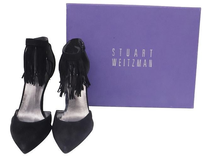 Décolleté a punta con frange Stuart Weitzman in camoscio nero - vista 6