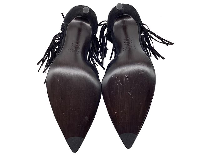Décolleté a punta con frange Stuart Weitzman in camoscio nero - vista 9
