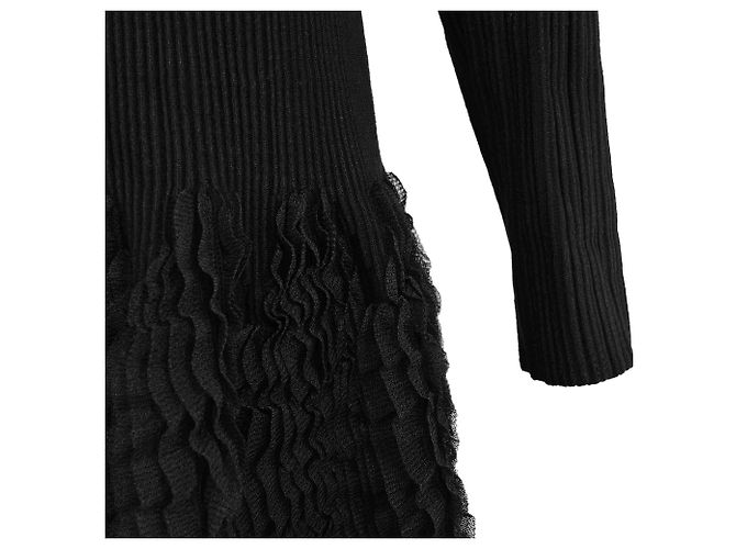 Vestido mini de manga comprida em malha canelada Alaïa em lã preta - vista 8