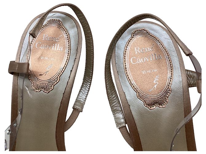 Rene Caovilla René Caovilla Slingback-Pumps aus bronzefarbenem Satin mit Kristallbesatz - Ansicht 11