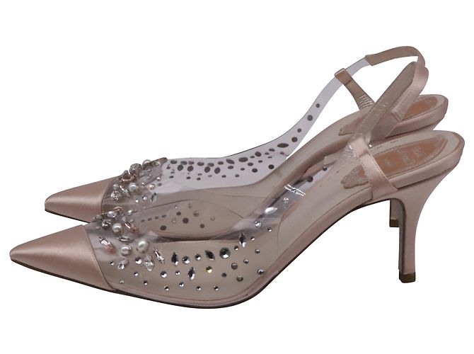 Rene Caovilla René Caovilla Slingback-Pumps aus bronzefarbenem Satin mit Kristallbesatz - Ansicht 4