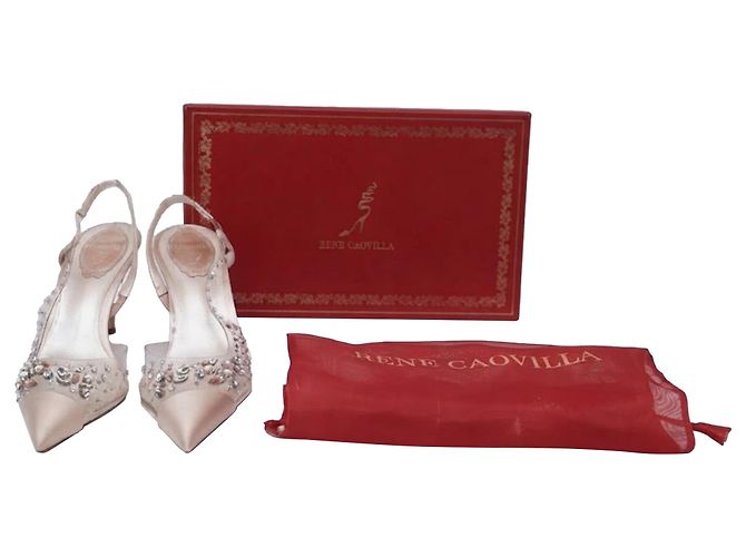 Rene Caovilla René Caovilla Slingback-Pumps aus bronzefarbenem Satin mit Kristallbesatz - Ansicht 6