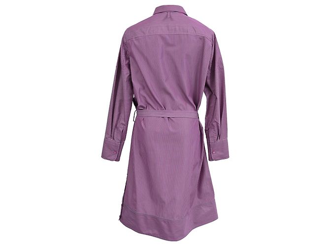Vestido camisa midi con cinturón Hermès en algodón púrpura - vista 3