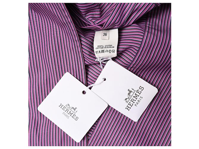 Vestido camisa midi con cinturón Hermès en algodón púrpura - vista 6