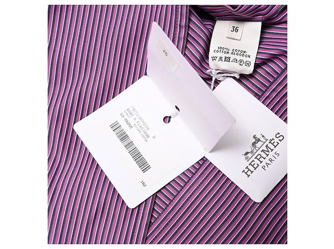 Vestido camisa midi con cinturón Hermès en algodón púrpura - vista 7